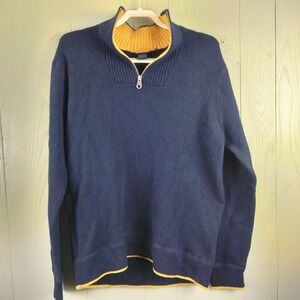 Vintage Gap 100% Lambswool Sweater‎ Men XL Blue Heavy Knit 1/4 Zip Contrast Trim